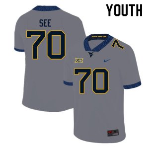 Youth West Virginia Mountaineers NCAA #70 Shawn See Gray Authentic Nike Stitched College Football Jersey JP15Q17WD